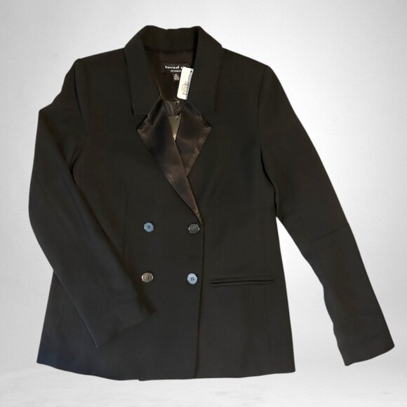 Current Air black double breasted blazer w/satin look lapel - Picture 1 of 13